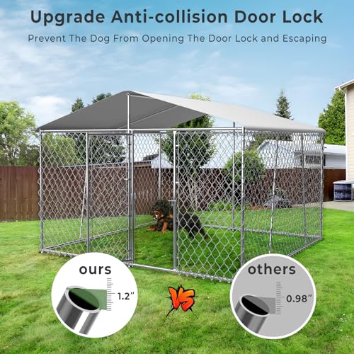 10×10×7FT Outdoor Dog Kennel with Roof, Heavy Duty Chain Link Enclosure H51831