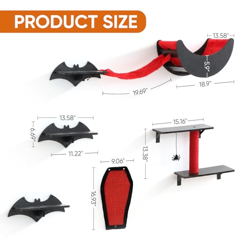 Gothic Cat Wall Shelves 7pcs Cat Climber Set with Cat Bed Y36093