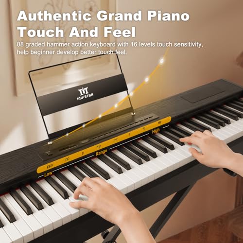 MUSTAR MDP-1200 Digital Piano 88 Key Weighted Hammer Action Keyboard with Stand, Pedal, Case, Black H320
