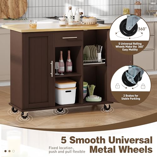 Shintenchi Kitchen Island with Drop Leaf, Rolling Cart with Storage, White T972