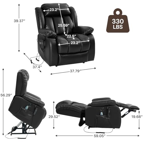 EDILLY Genuine Leather Power Lift Recliner Chair with Massage and Heating, Brown C901