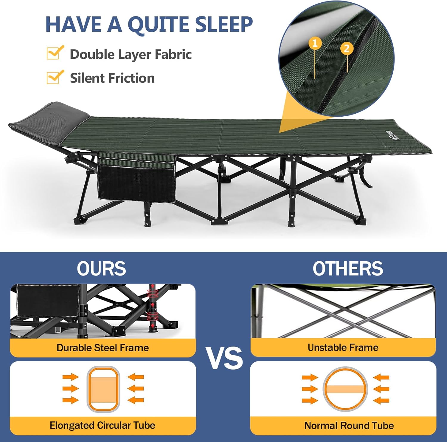 Nictemaw Folding Camping Cot for Adults, Heavy Duty with Carry Bag I96730