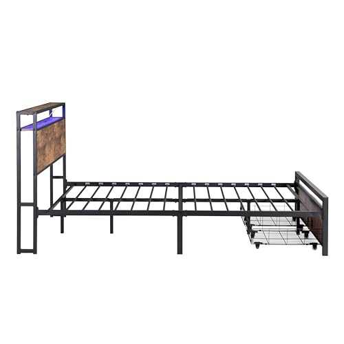 Full Bed Frame with Storage Headboard, LED Lights and USB Charging Stations G7942