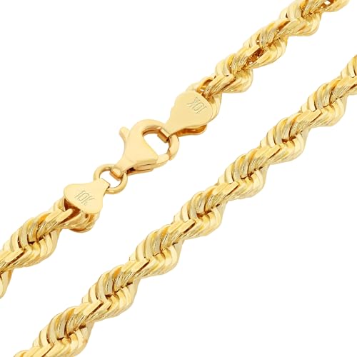 Nuragold 10K Yellow Gold Solid Rope Diamond Cut Chain Necklace I800