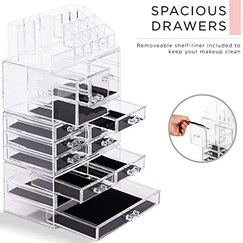Sorbus Large Makeup Organizer - Clear Stackable 12 Drawer Cosmetic Storage with Brush Holder W163