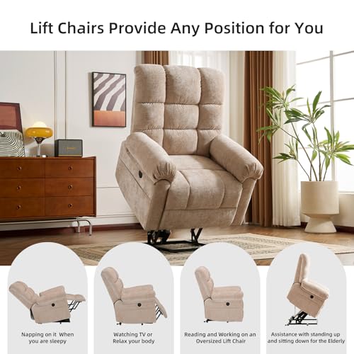 Oversized Power Lift Recliner Chair with Massage and Heat for Elderly, Beige R7985