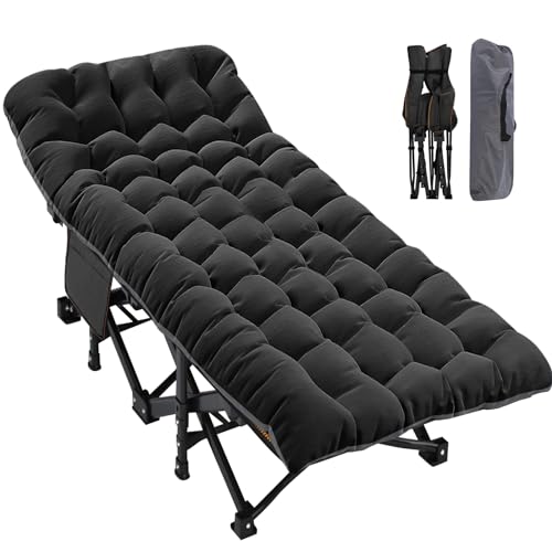 ABORON Folding Camping Cot with Mat for Adults, Heavy Duty Outdoor Bed with Carry Bag C211720