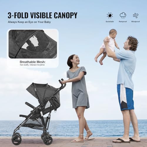 VEVOR Lightweight Compact Fold Stroller for Travel, Light Gray/Black U711138