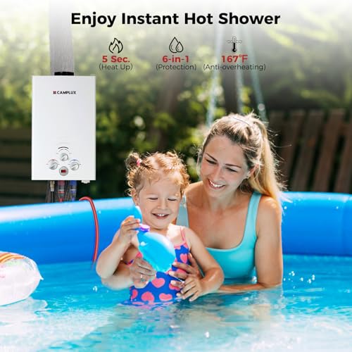 CAMPLUX 2.64 GPM Propane Portable Gas Water Heater, 68,000 BTU, White Y83276