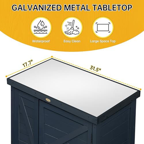 Outdoor Storage Cabinet with Metal Tabletop and 3 Adjustable Shelves A333