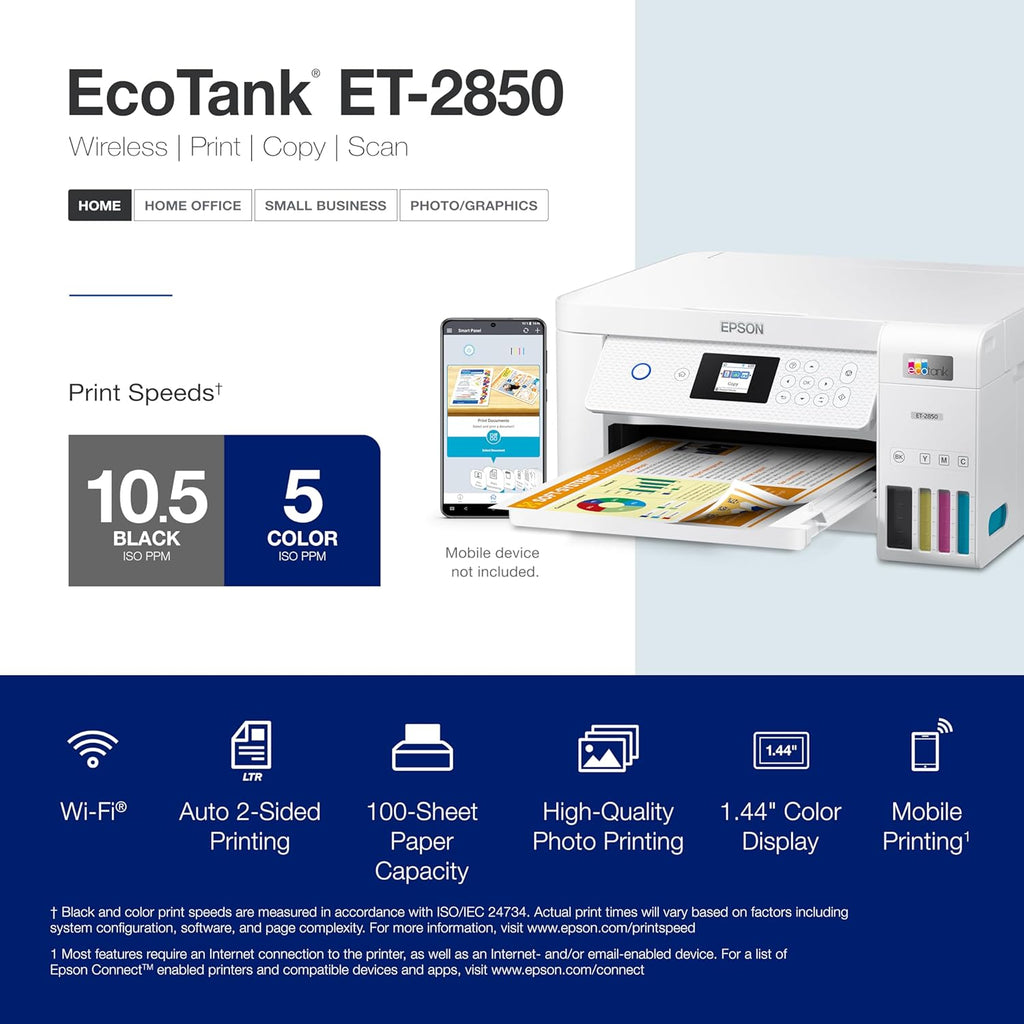 Epson EcoTank ET-2850 Wireless All-in-One Supertank Printer (Renewed) R8385