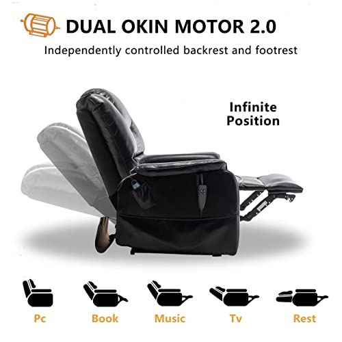 JULYFOX Lift Chair Lay Flat 400lbs Electric Recliner with Massage and Heat, PU Leather, Yellow B71450