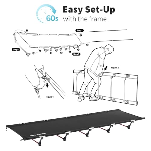 Naturehike GreenWild Ultralight Folding Camping Cot, Portable Bed for Adults, Black E2550