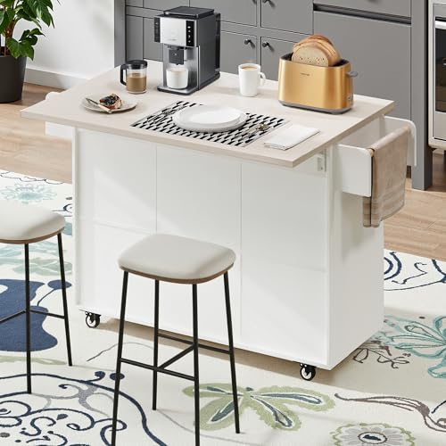 Kitchen Island Cart with Trash Can Storage and Drop Leaf B558974