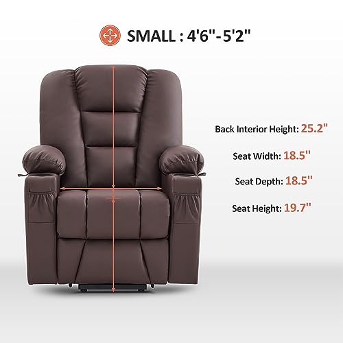 MCombo Small Power Lift Recliner Chair with Massage and Heat, Faux Leather, Dark Brown E441