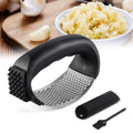 Stainless Steel Garlic Presser, 2024 New Garlic Press Rocker Stainless Steel Garlic Mincer Garlic Crusher, Garlic Chopper with Peeler and Cleaning Brush for Smash Garlic Kitchen Tools (Black)