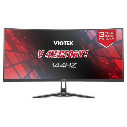 Viotek GNV34DBE4 34 Inch UWQHD 144Hz Curved Gaming Monitor | Ultra-Wide 21:9 3440x1440p, 1ms MPRT, 4000:1 Contrast, 140% sRGB, HDR, FreeSync & G-Sync Ready, PIP/PBP