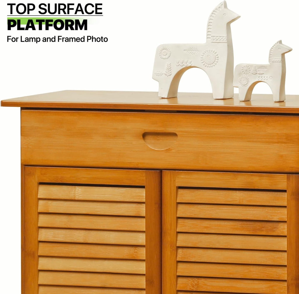 Magshion 4 Tier Bamboo Shoe Storage Cabinet with Drawer & Shutter Door Y186967