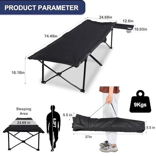 YSSOA Folding Camping Cot with Storage Bag for Adults, Portable Sleeping Bed D13053