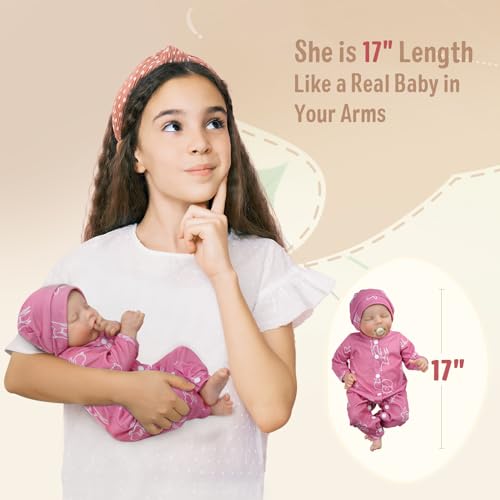 JIZHI Lifelike Reborn Baby Doll Girl 17-Inch Poseable Full Vinyl Body with Feeding Kit D92518