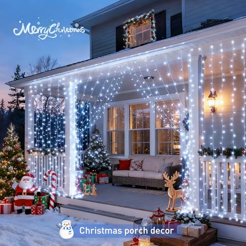 JMEXSUSS 300 LED Remote Control Christmas Curtain Lights, Warm White V64841