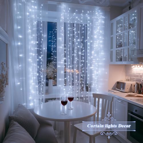 JMEXSUSS 200 LED Christmas Curtain Lights, Warm White, Battery & USB Powered W573