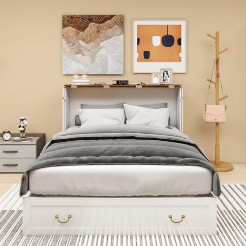 Murphy Bed Queen Cabinet with Charging Station and Storage Drawer J989