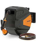 Ayleid Retractable Garden Hose Reel,1/2 in x 100 ft Wall Mounted Hose Reel, with 9- Function Sprayer Nozzle, Any Length Lock/Slow Return System/Wall Mounted/180°Swivel Bracket (Grey)