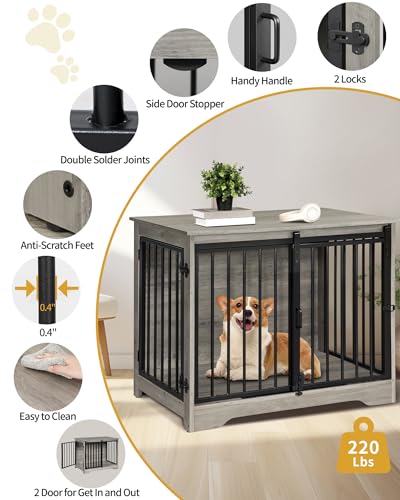 Dog Crate Furniture with Barn Door for Small Medium Dogs, Rustic Brown P911