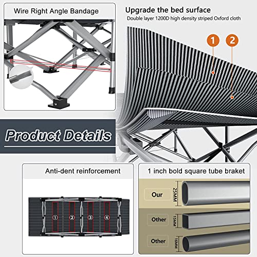 ABORON Folding Camping Cot with Mat for Adults, Heavy Duty Outdoor Bed with Carry Bag C211720