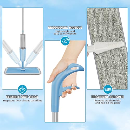 MEXERRIS Spray Mop for Hardwood Floors with 5X Washable Pads S732
