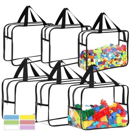 6 Packs Large Toy Storage Bags with Labels, Clear PVC Organizer with Zipper W66156