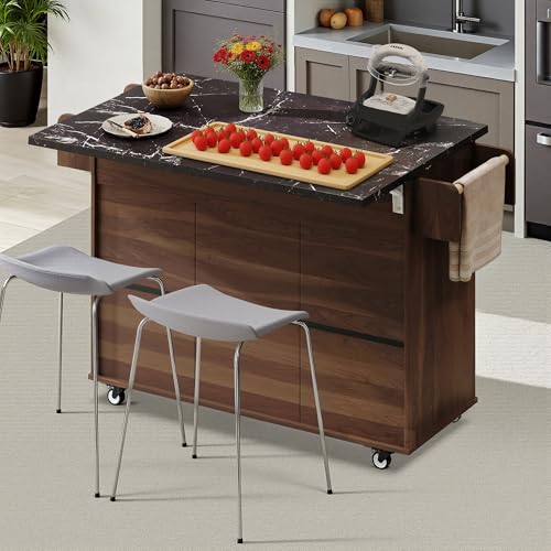 Kitchen Island Cart with Trash Can Storage and Drop Leaf B558974