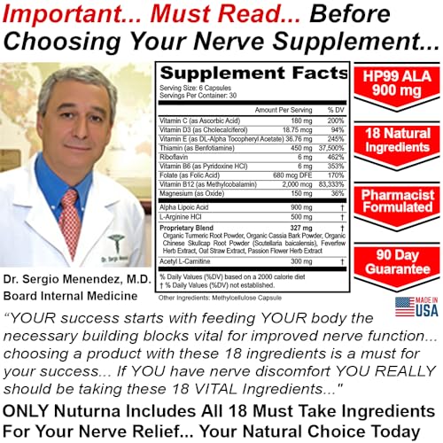 Neuropathy Support Supplement with 900 mg Alpha Lipoic Acid - Nerve Formula for Feet Hands Fingers Legs - 180 Capsules X2526