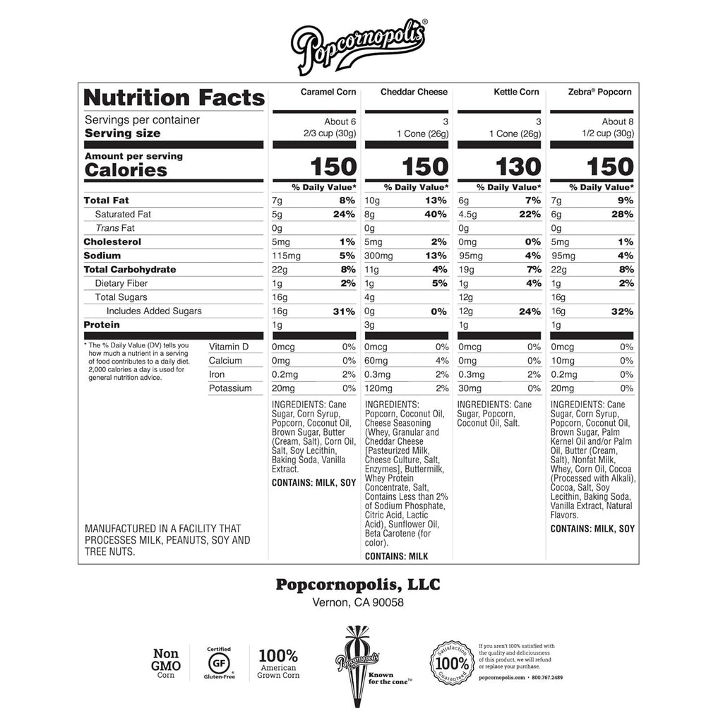 Popcornopolis Gourmet Popcorn Snacks, 12 Cone Variety Pack T942084