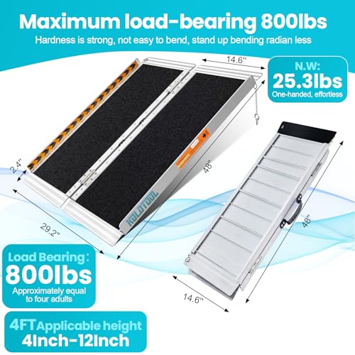 Portable Wheelchair Ramp 6FT Non-Slip Aluminum Folding Ramp for Home Steps I310
