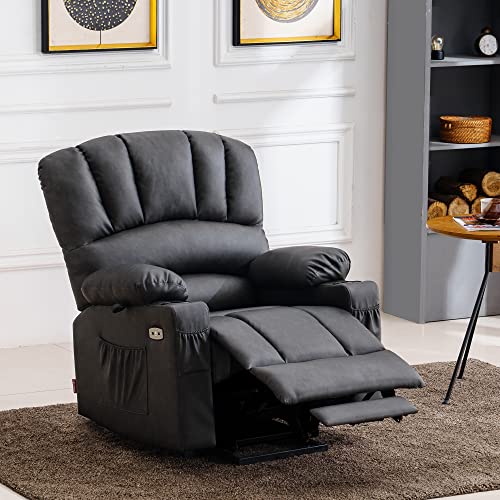 MCombo Oversized Power Lift Recliner Chair for Elderly with Heat and Massage, Faux Leather, Dark Brown N537