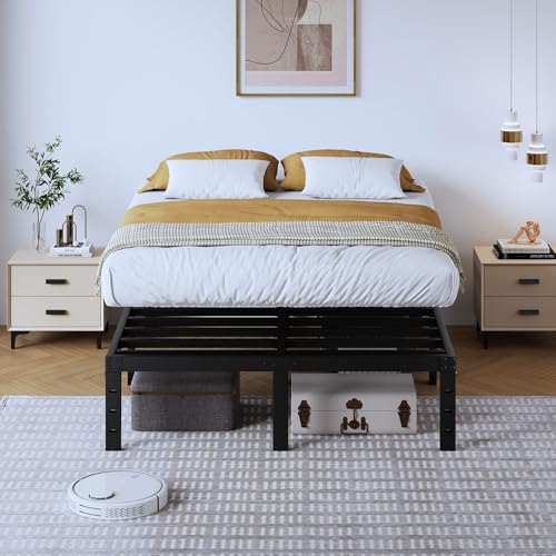 Full Metal Bed Frame 14 Inch Tall Heavy Duty Black Steel Slats Platform J736200