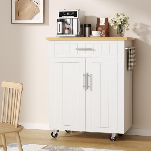 Shintenchi Kitchen Island Cart with Storage on Wheels, White V99091