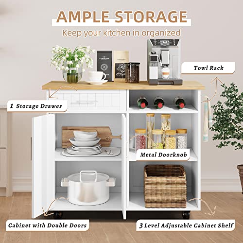 Shintenchi Kitchen Island Cart with Storage on Wheels, White V99091