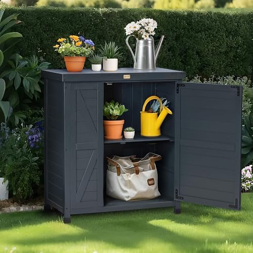 Outdoor Storage Cabinet with Metal Tabletop and 3 Adjustable Shelves A333