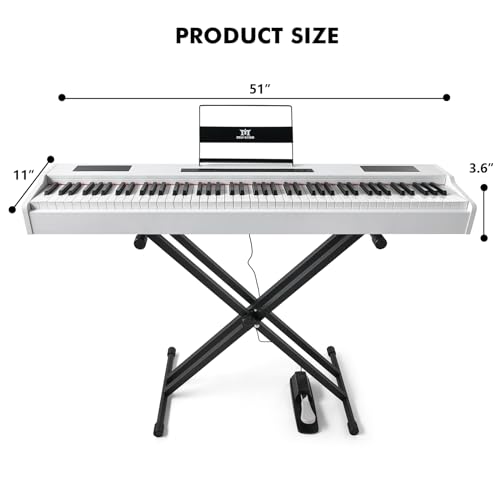 MUSTAR MDP-1200 Digital Piano 88 Key Weighted Hammer Action Keyboard with Stand, Pedal, Case, Black H320