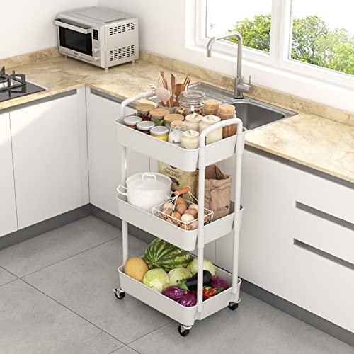 Sywhitta 3-Tier Plastic Rolling Utility Cart with Handle, Black F220270