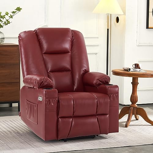 MCombo Small Power Lift Recliner Chair with Massage and Heat, Faux Leather, Dark Brown E441