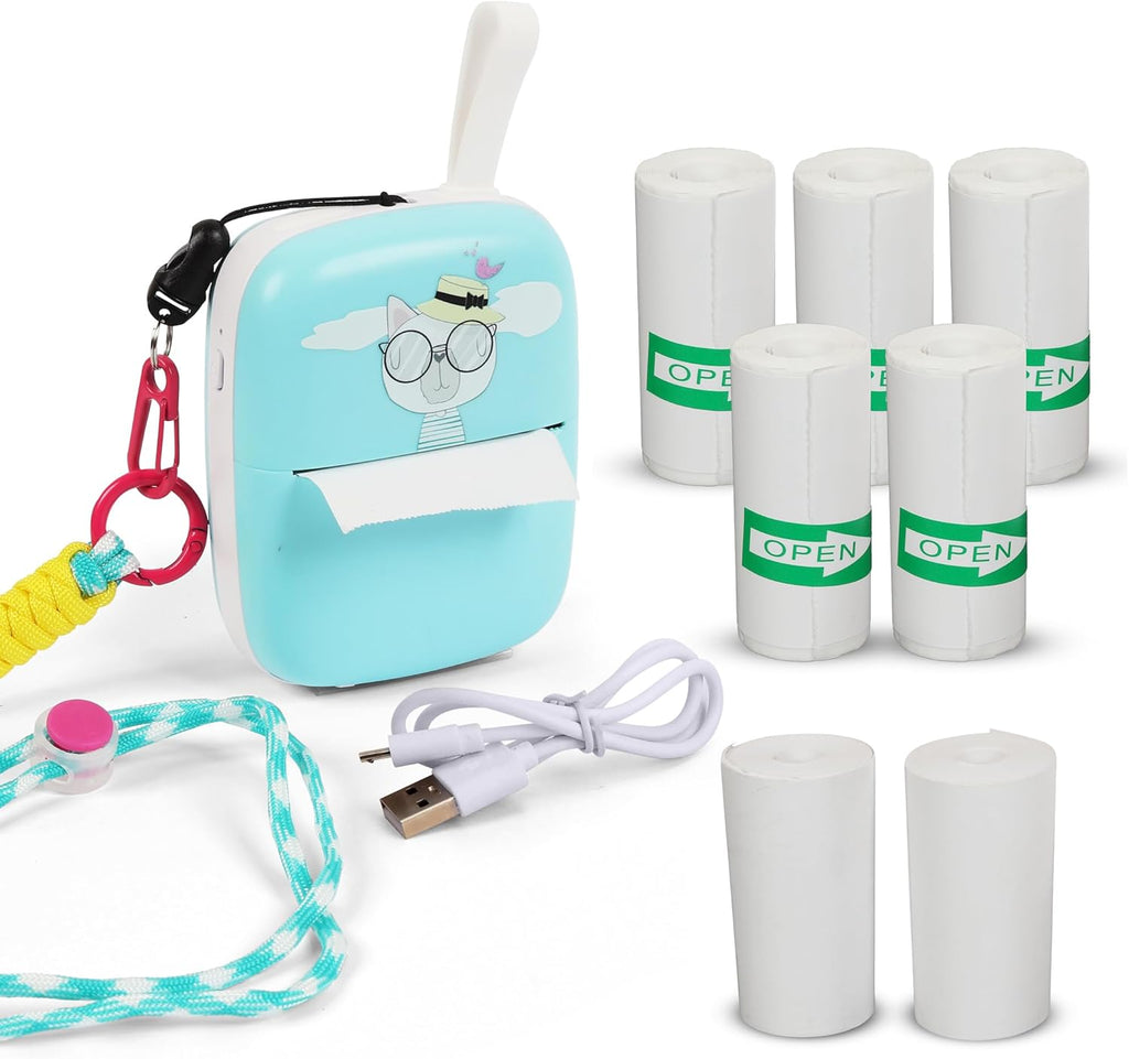 Portable Sticker Printer - Mini Printer - Pocket Inkless Printer - Bluetooth Photo Printer - Inkless Sticker Printer - Thermal Printer Portable - Wireless Inkless Portable Printer. (Blue)