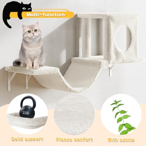 NUNU LAB Wall Mounted Cat Furniture, 7 Pcs Cat Wall Shelves with House, Gray T582052
