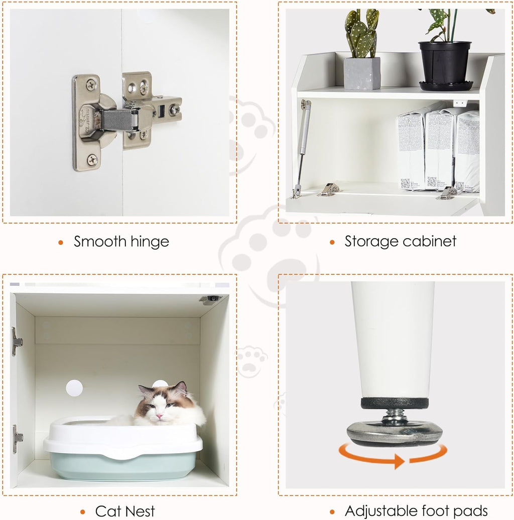 White Wooden Cat Litter Box Enclosure with Storage Shelves J4228
