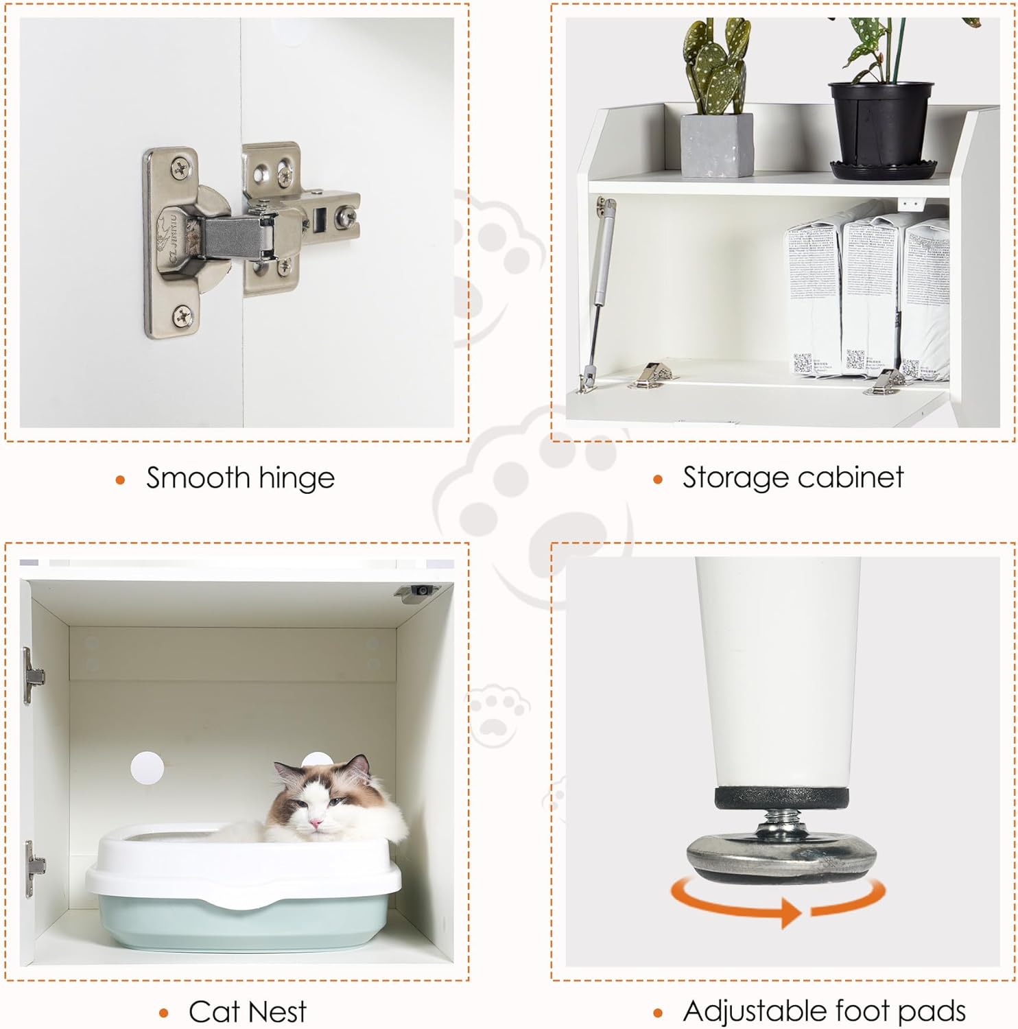 White Wooden Cat Litter Box Enclosure with Storage Shelves J4228