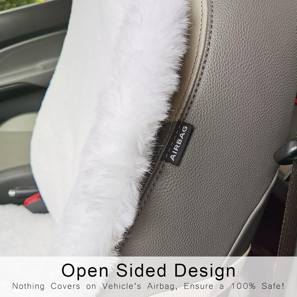 Champlus Faux Sheepskin Fur Car Seat Cover - White H6913