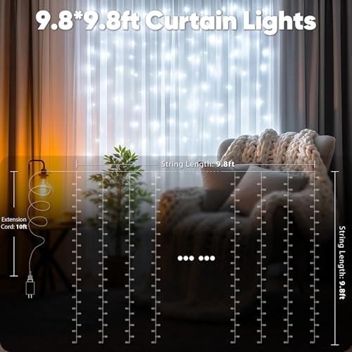 suddus Curtain Lights 300 LED Warm White for Bedroom, Outdoor & Christmas Decor K310